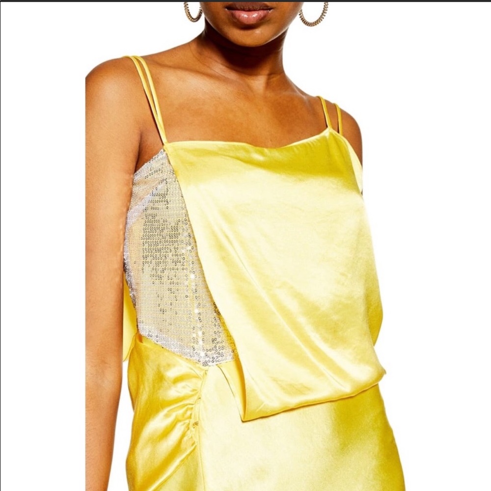 Topshop NWT Yellow Satin Slip on Dress Sz 6 - Picture 3 of 12